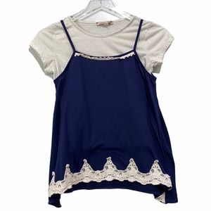 ☘️Speechless girls navy top with lace bottom